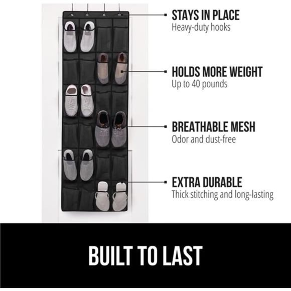 Shoe Holder Rack for Over the Door 24 Mesh Pockets Hold up to 40 Pounds Shoes - Picture 3 of 7